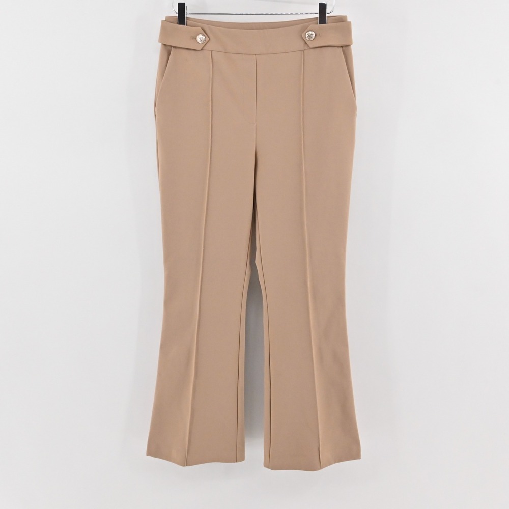 Rachel Zoe Flare Pants Womens Size 8 Camel Pleated Academia High‎ Rise Stretch